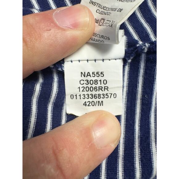 Chaps Polo Shirt Men’s Medium Navy White Striped Short Sleeve Classic Fit - Picture 7 of 10